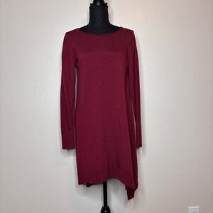 Eileen Fisher Passion Flower Merino Wool Sweater Dress Burgundy Red‎ Size S